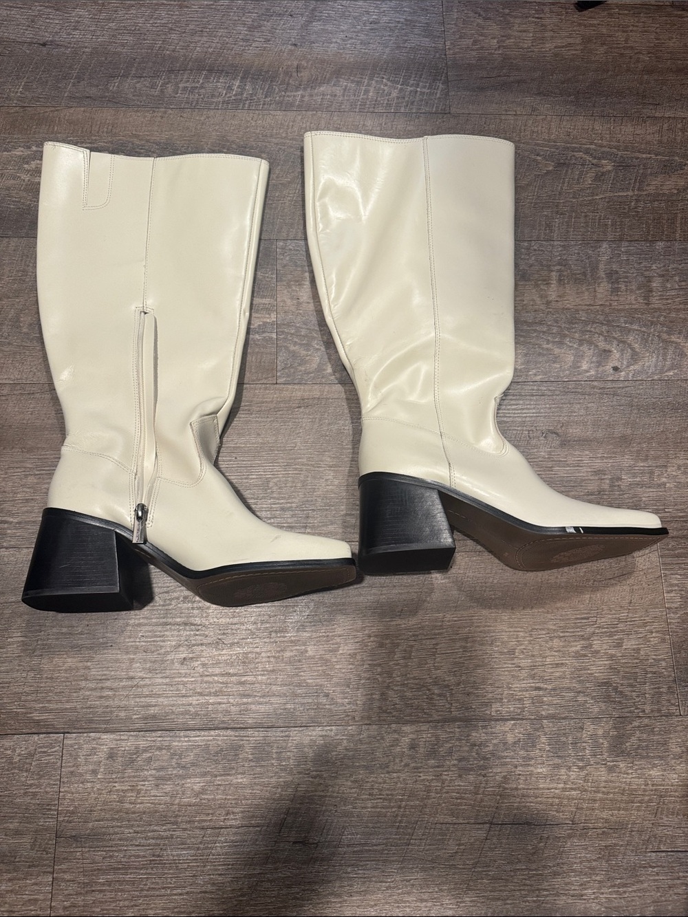 Vince Camuto Ivory Knee-High Block Heel Boots Leather